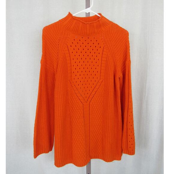 Workshop Republic Clothing Small Open Knit Crochet Orange Sweater Mockneck - Picture 1 of 7